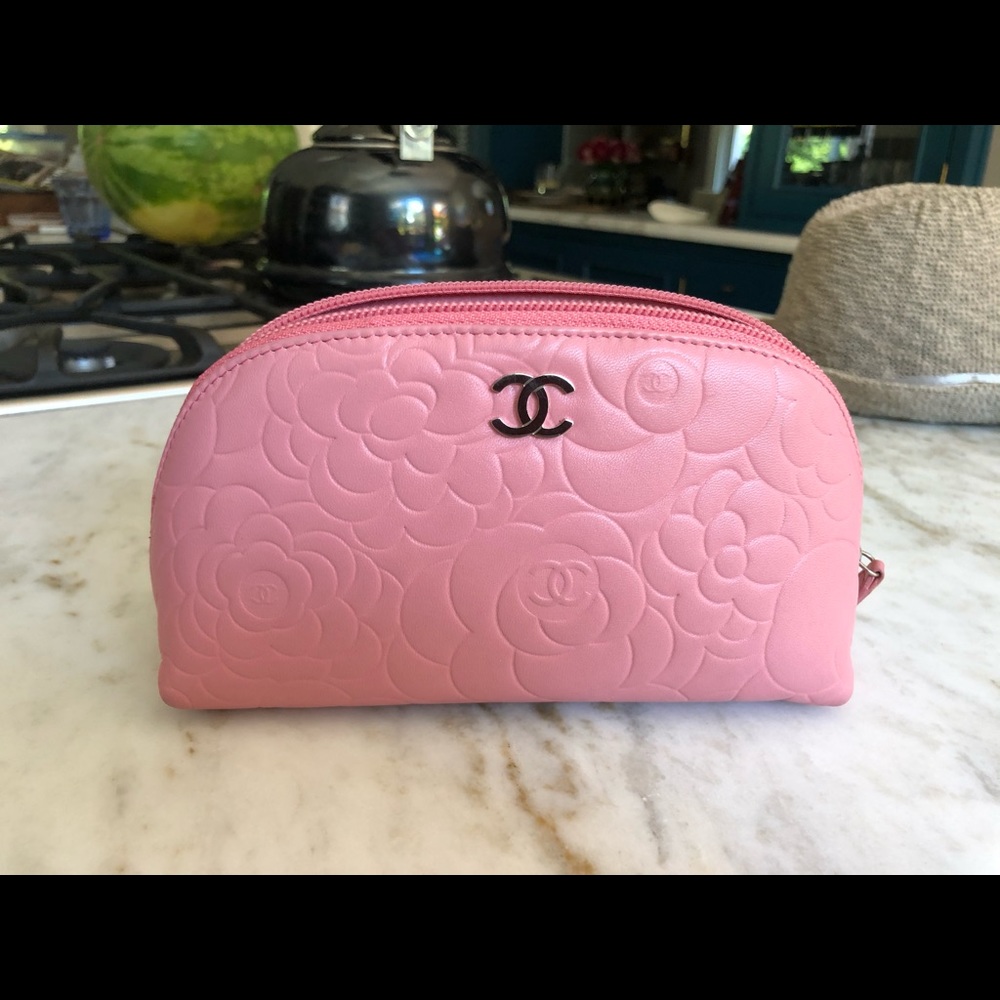 RARE! Chanel Pink Camellia lambskin cosmetic pouch